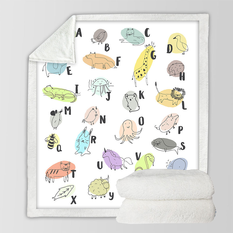 Kids Blankets Alphabet Animals Drawings