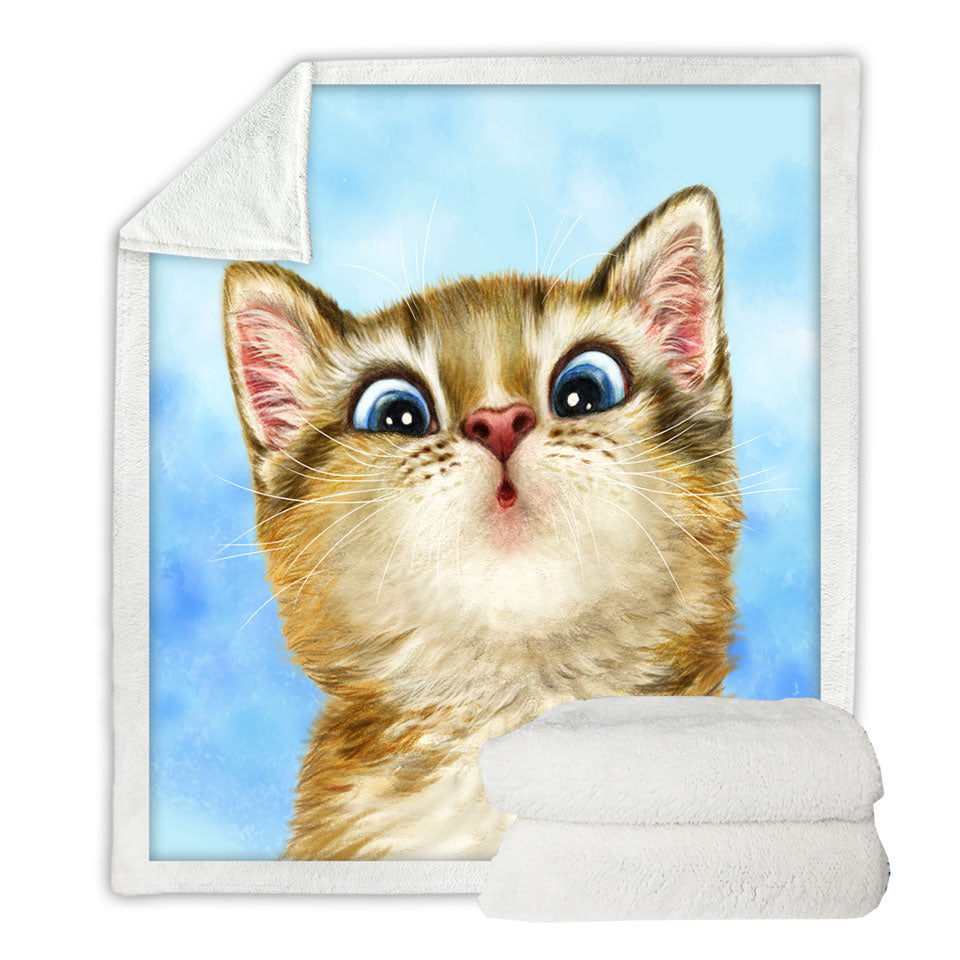 Kids Blankets with Cats Designs Sweet Confused Kitten
