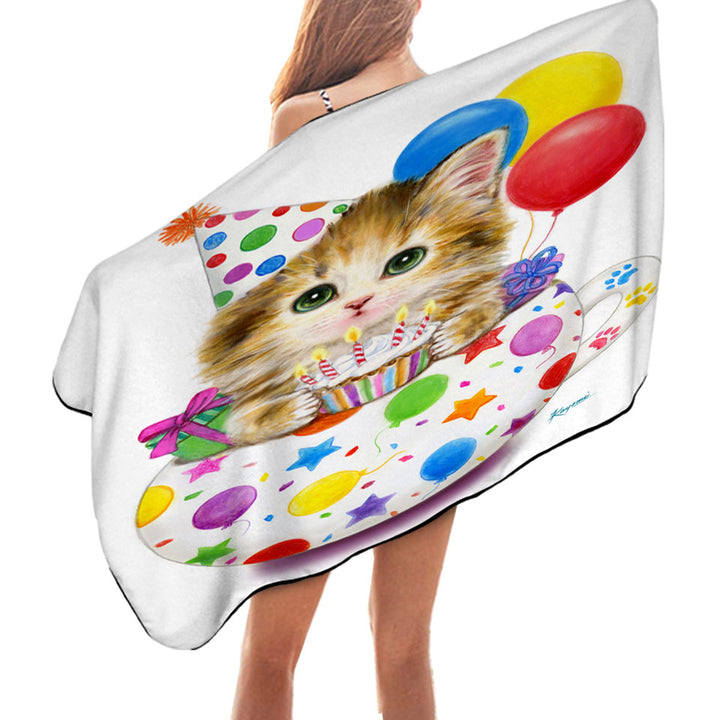 Kids Cat Art Drawings the Cute Cup Kitty Birthday Beach Towels