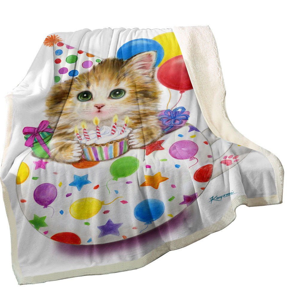 Kids Cat Art Drawings the Cute Cup Kitty Birthday Sofa Blankets