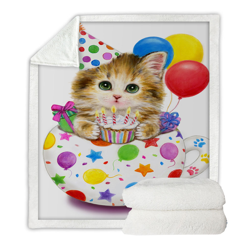 Kids Cat Art Drawings the Cute Cup Kitty Birthday Throws