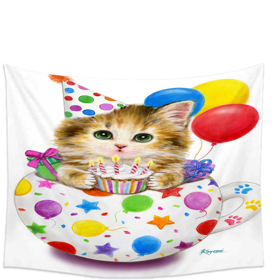 Kids Cat Art Drawings the Cute Cup Kitty Birthday Wall Decor