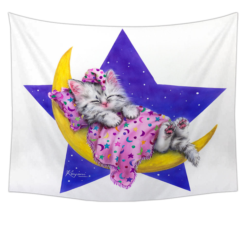 Kids Children Tapestry Wall Art Prints Design Moon Bed Kitty Cat