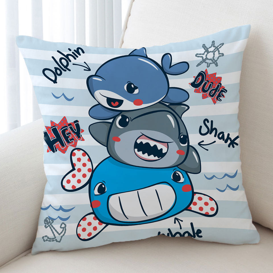 Kids Cushion Covers of Cute Dolphin Shark and Whale