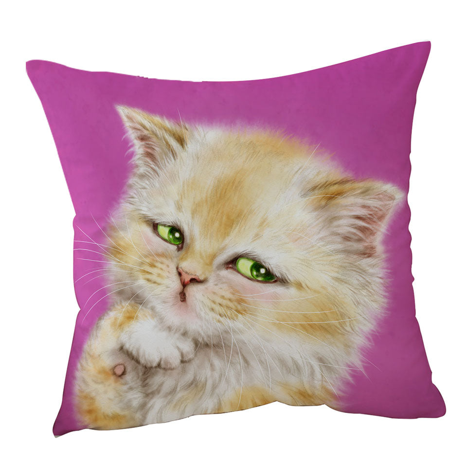 Kids Cushion Coverts Cats Designs Blushing Little Girl Kitten