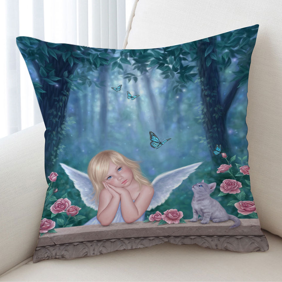 Kids Cushion Fantasy Art Little Miracles Cat and Cute Little Fairy