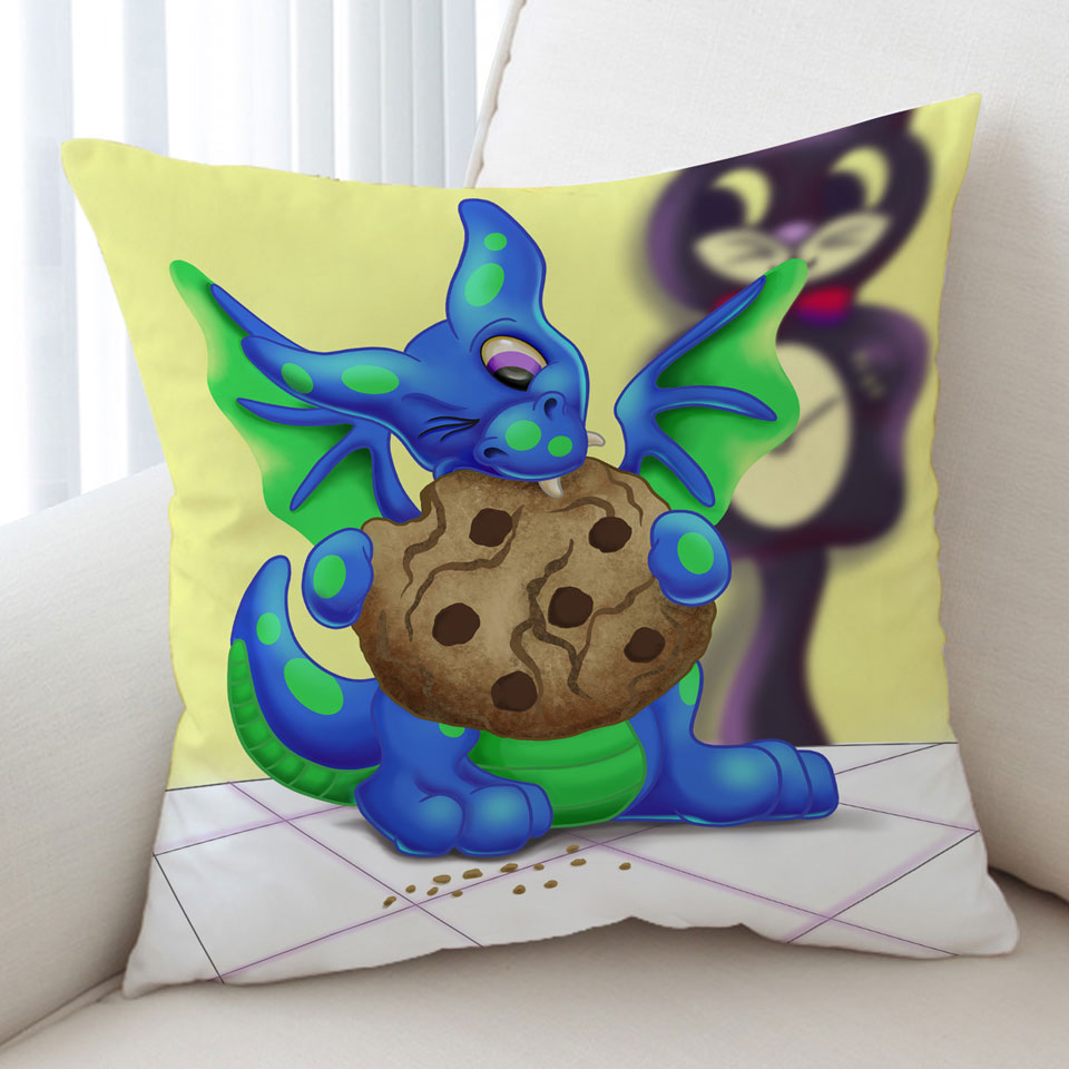 Kids Cushions Lovely Dragon Eating a Cookie