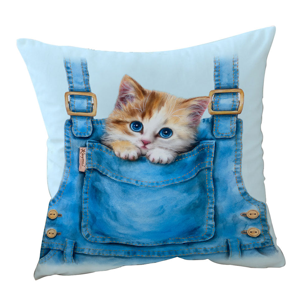 Kids Cushions with Adorable Animal Drawings Pocket Kitten