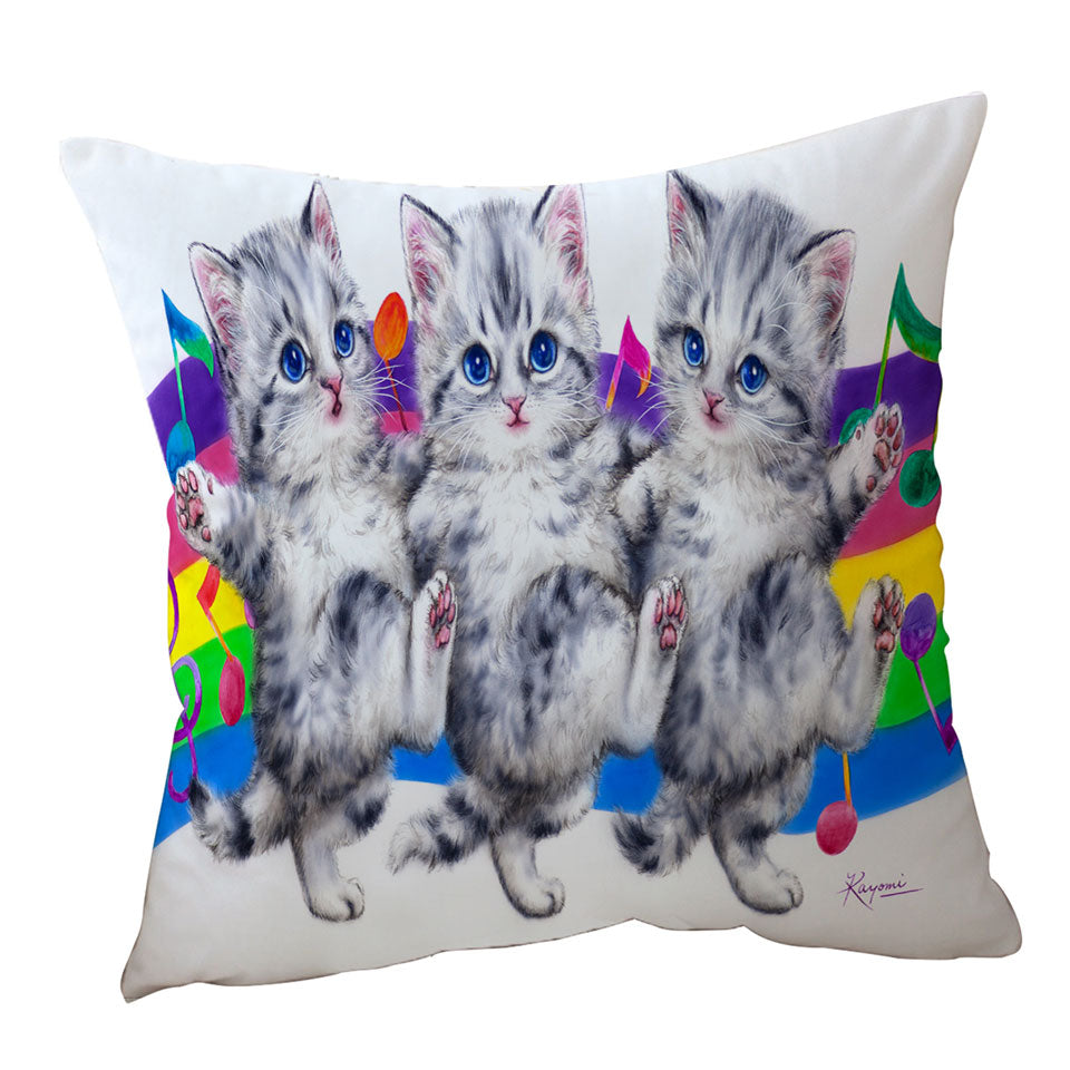 Kids Cushions with Grey Kittens Rainbow Colorful Music Notes Dance