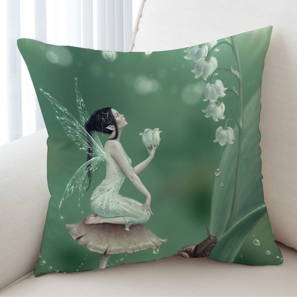 Kids Cushions with Snail and Cute Little Fairy the Lily of the Valley