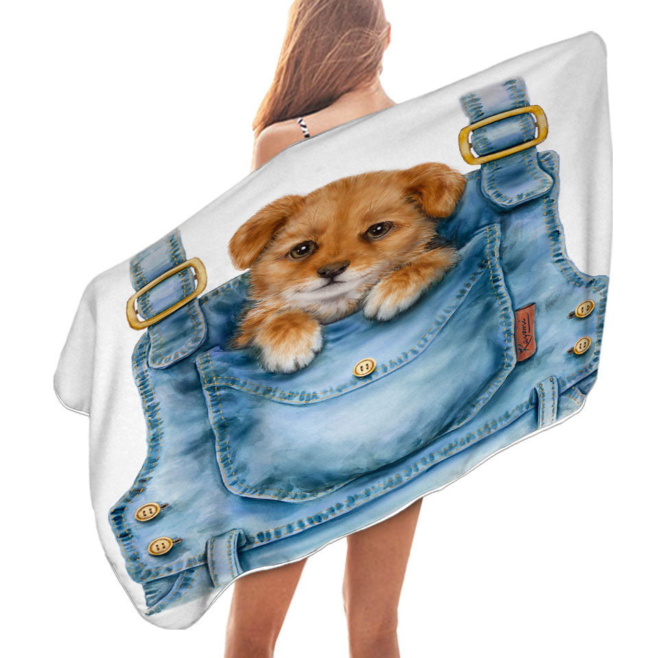 Kids Cute Animal Drawings Pocket Dog Puppy Beach Towels