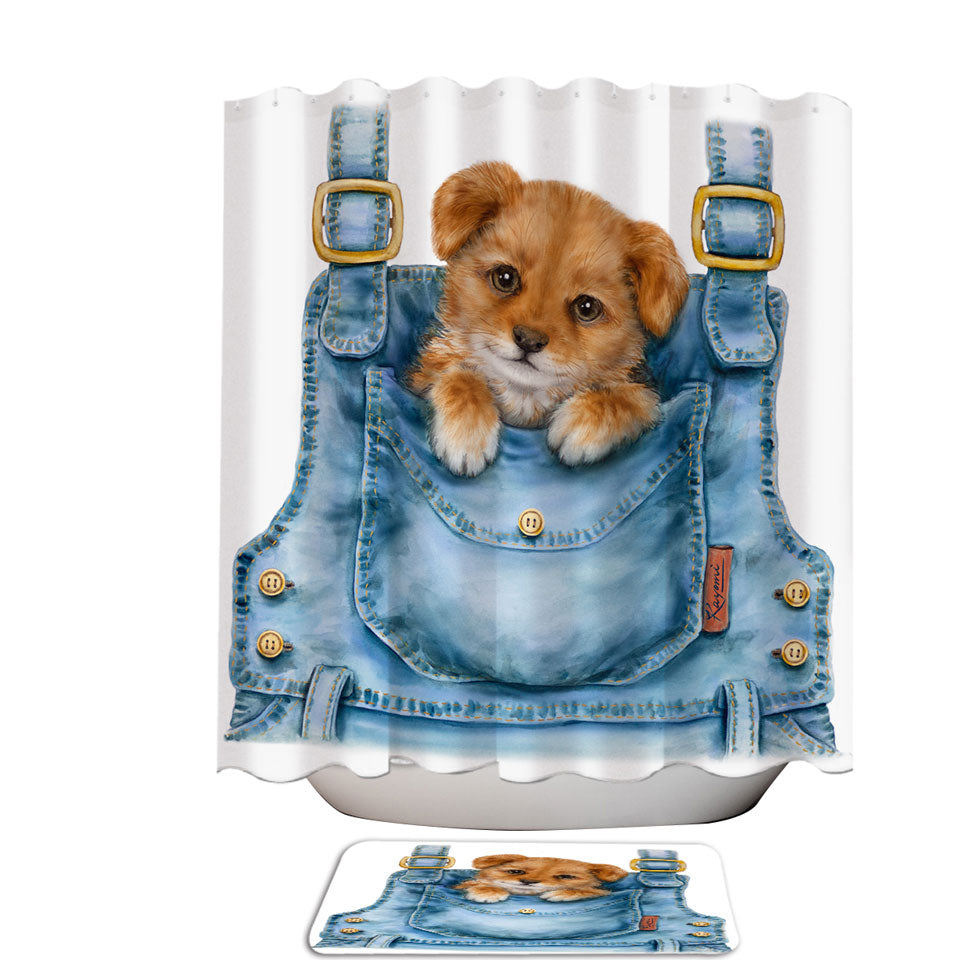 Kids Cute Animal Drawings Pocket Dog Puppy Shower Curtain