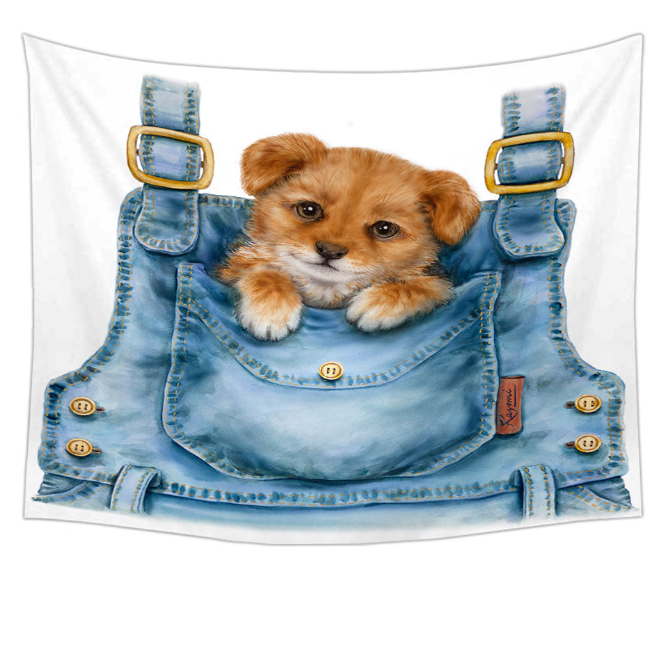 Kids Cute Animal Drawings Pocket Dog Puppy Tapestry