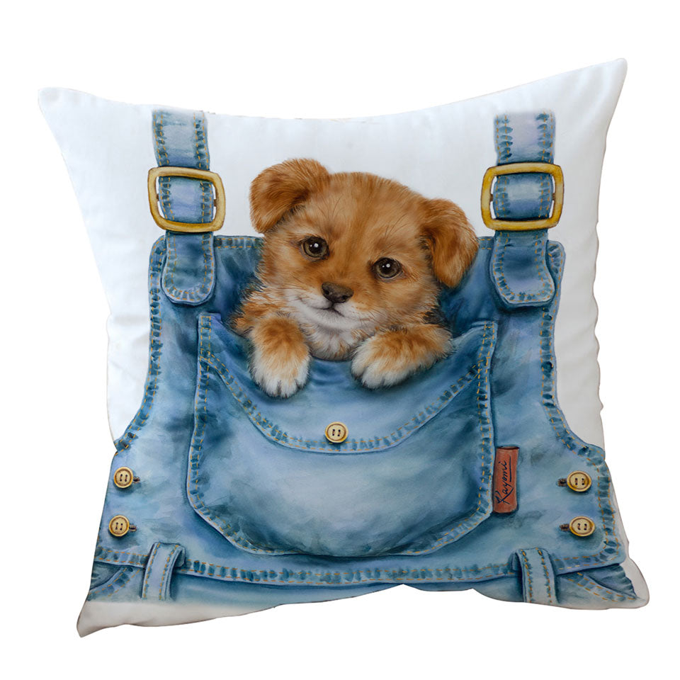 Kids Cute Animal Drawings Pocket Dog Puppy Throw Pillow
