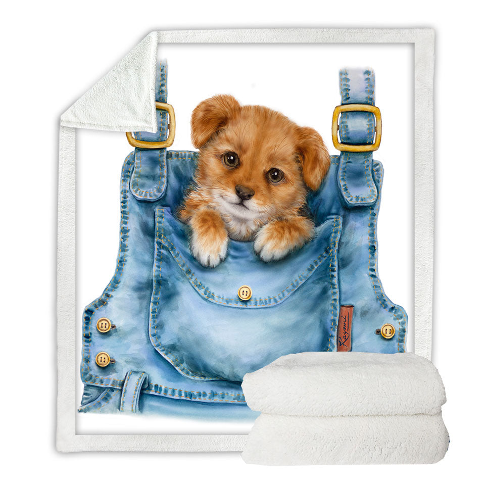 Kids Cute Animal Drawings Pocket Dog Puppy Throws