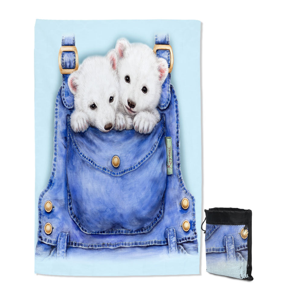 Kids Cute Animal Drawings Pocket Polar Bears Beach Towels