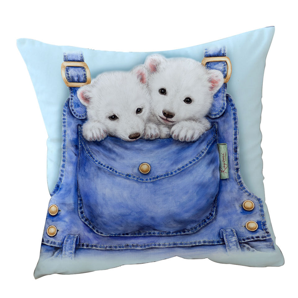 Kids Cute Animal Drawings Pocket Polar Bears Cushion Covers