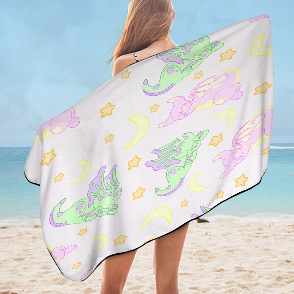 Kids Cute Beach Towels Sleeping Dragons Pattern for Girls