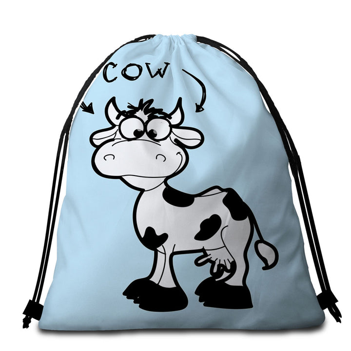 Kids Cute Cow Beach Towel Bags