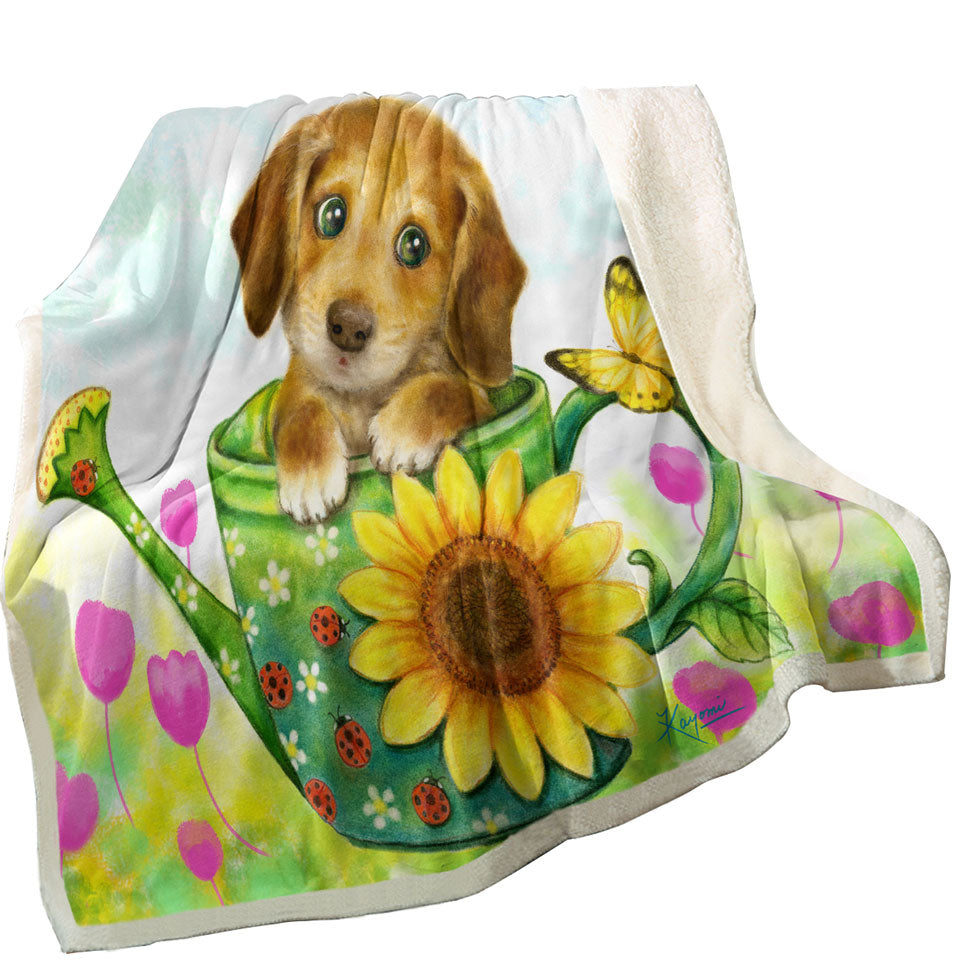 Kids Decorative Throws Animal Dogs Art Cute Dachshund in Garden