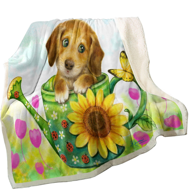 Kids Decorative Throws Animal Dogs Art Cute Dachshund in Garden