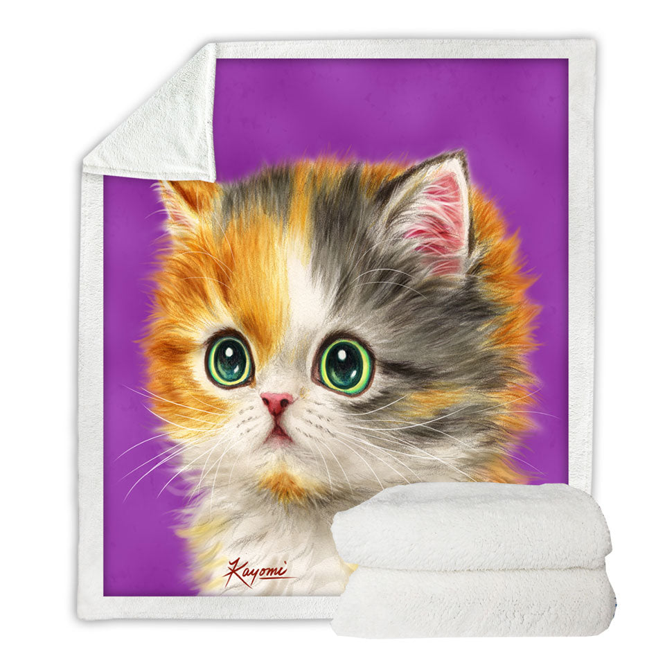 Kids Fleece Blankets Kittens Designs Adorable Staring Cat