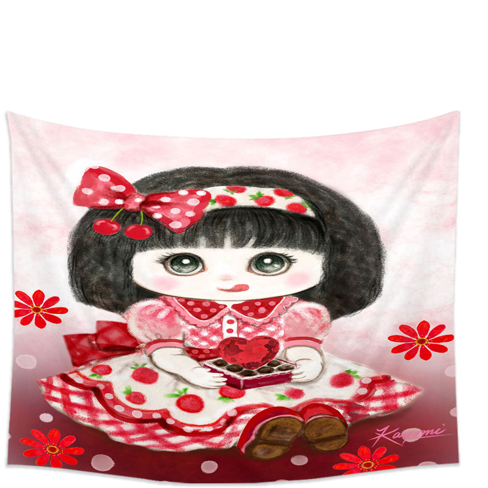 Kids Girls Wall Decor Drawings Red Girl Heart and Flowers