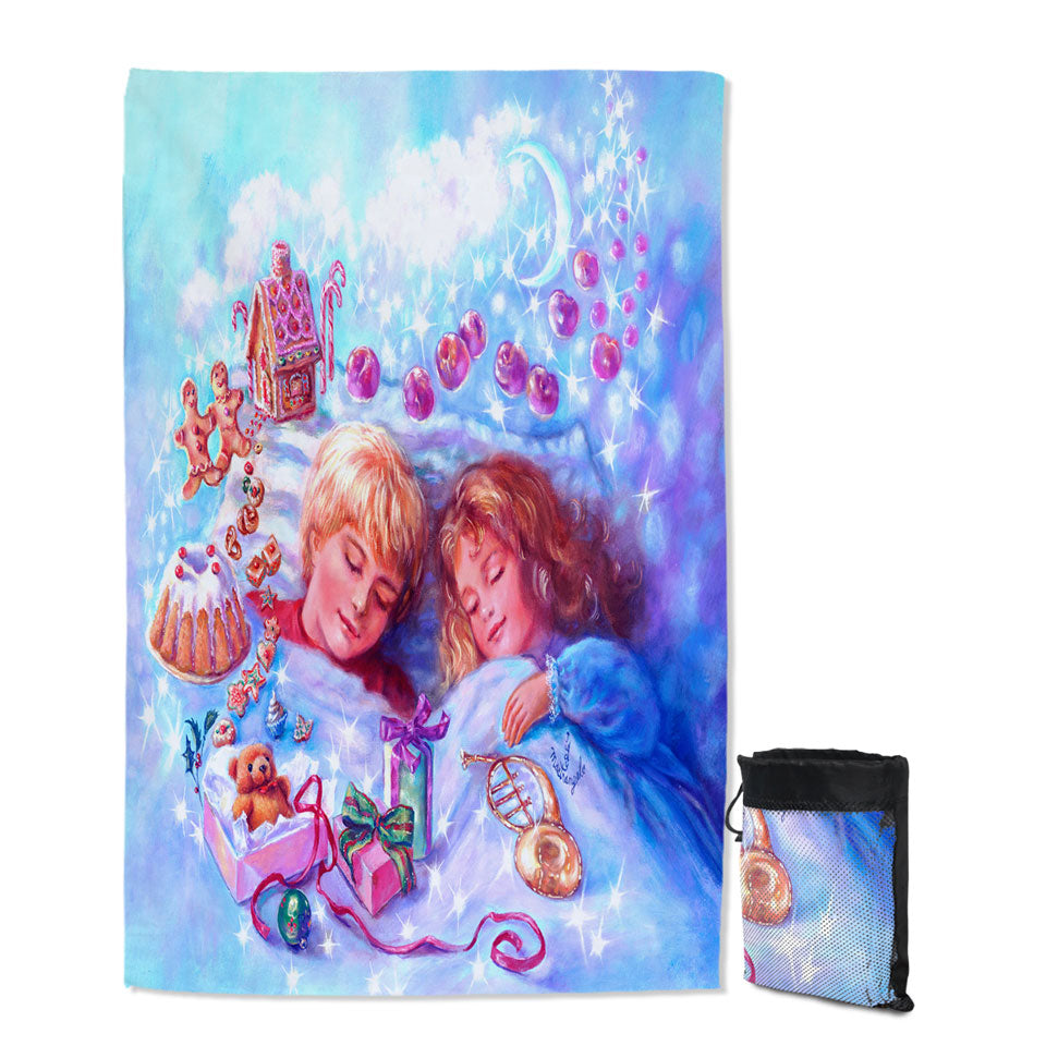 Kids Lightweight Beach Towel Vintage Fairytales Art Painting Sweet Candy Dreams