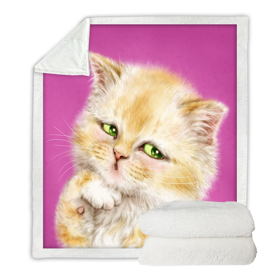 Kids Lightweight Blankets Cats Designs Blushing Little Girl Kitten