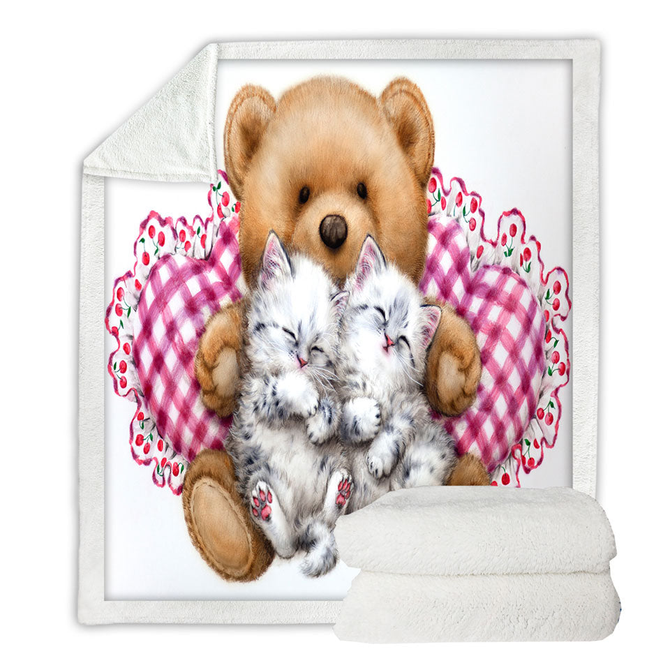 Kids Lightweight Blankets Design Cute Teddy Bear Dream Kittens