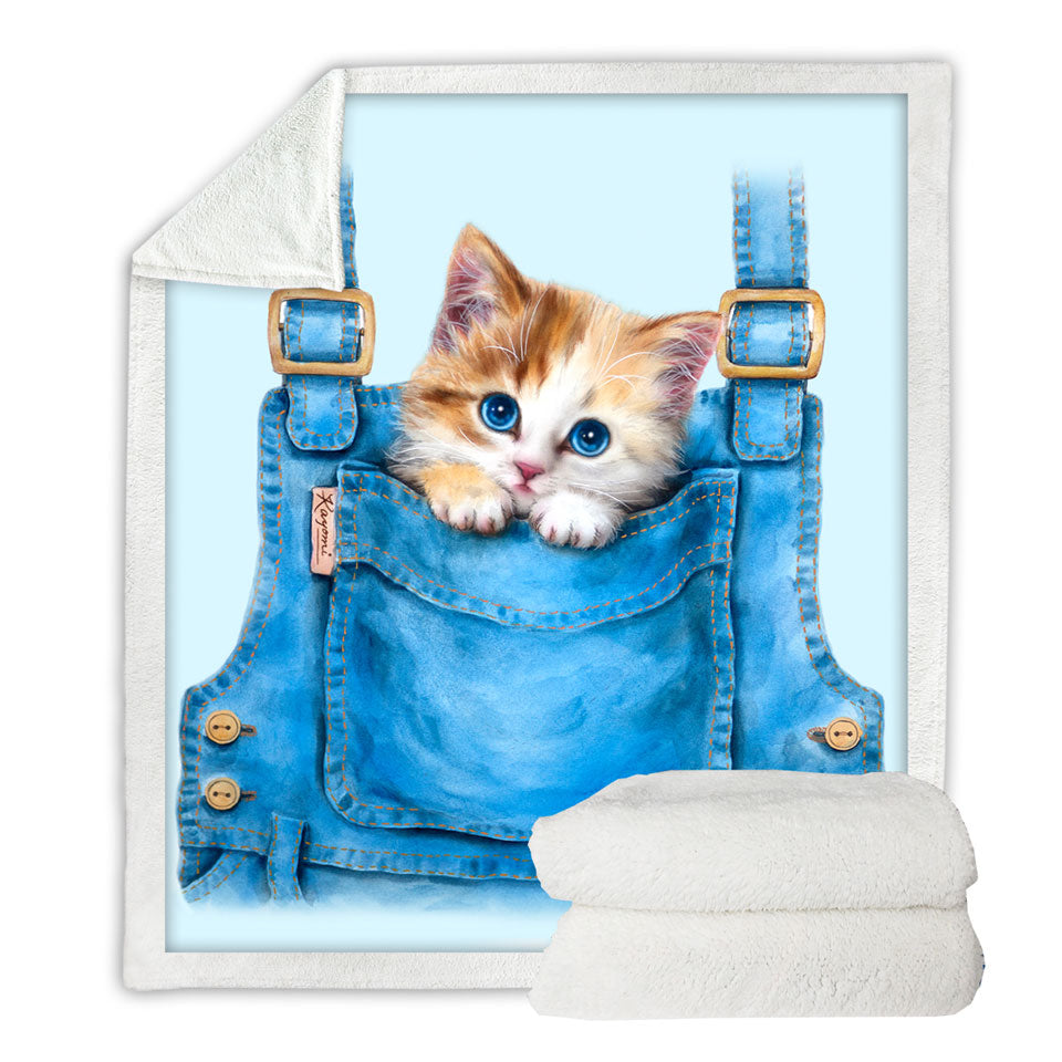 Kids Lightweight Blankets with Adorable Animal Drawings Pocket Kitten