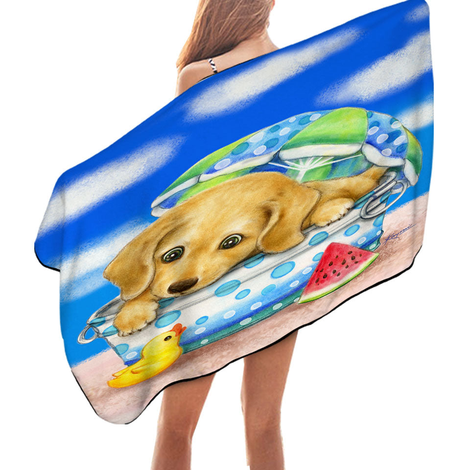 Kids Microfiber Beach Towel Animal Dogs Art Cute Dachshund at the Beach