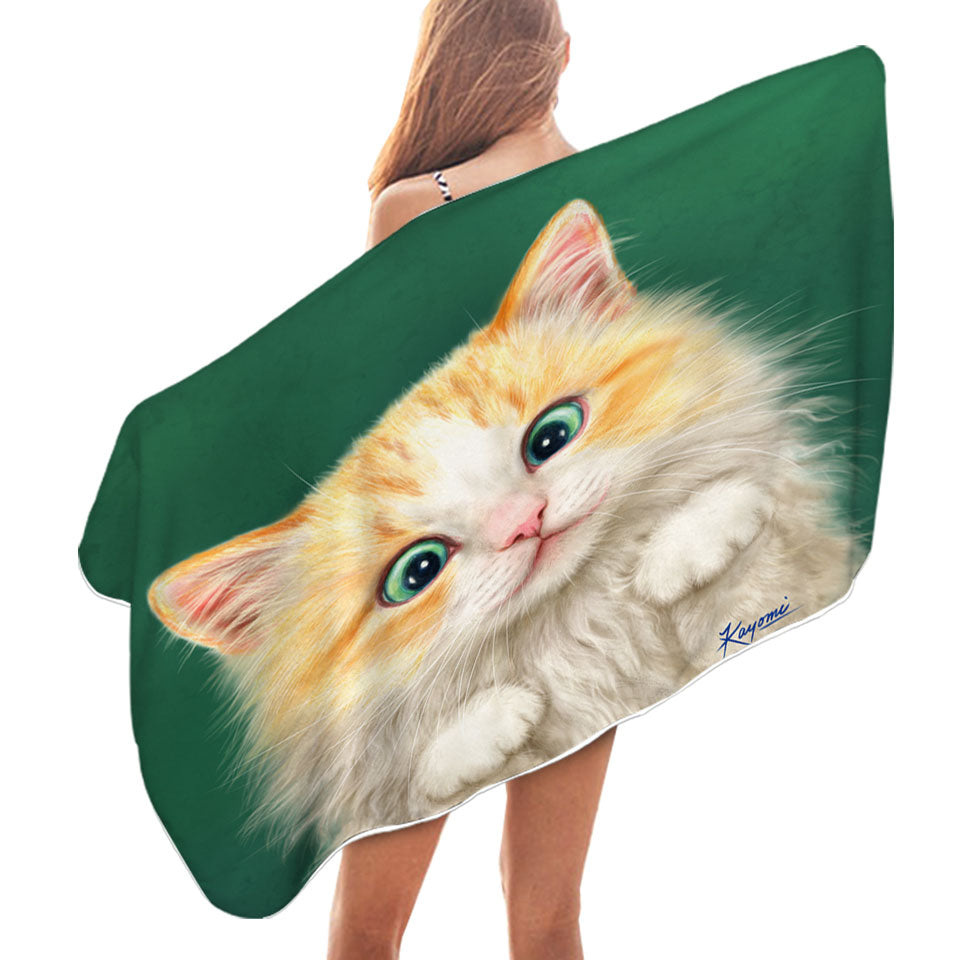 Kids Microfibre Beach Towels Cats Art Paintings Beautiful Kitty Cat