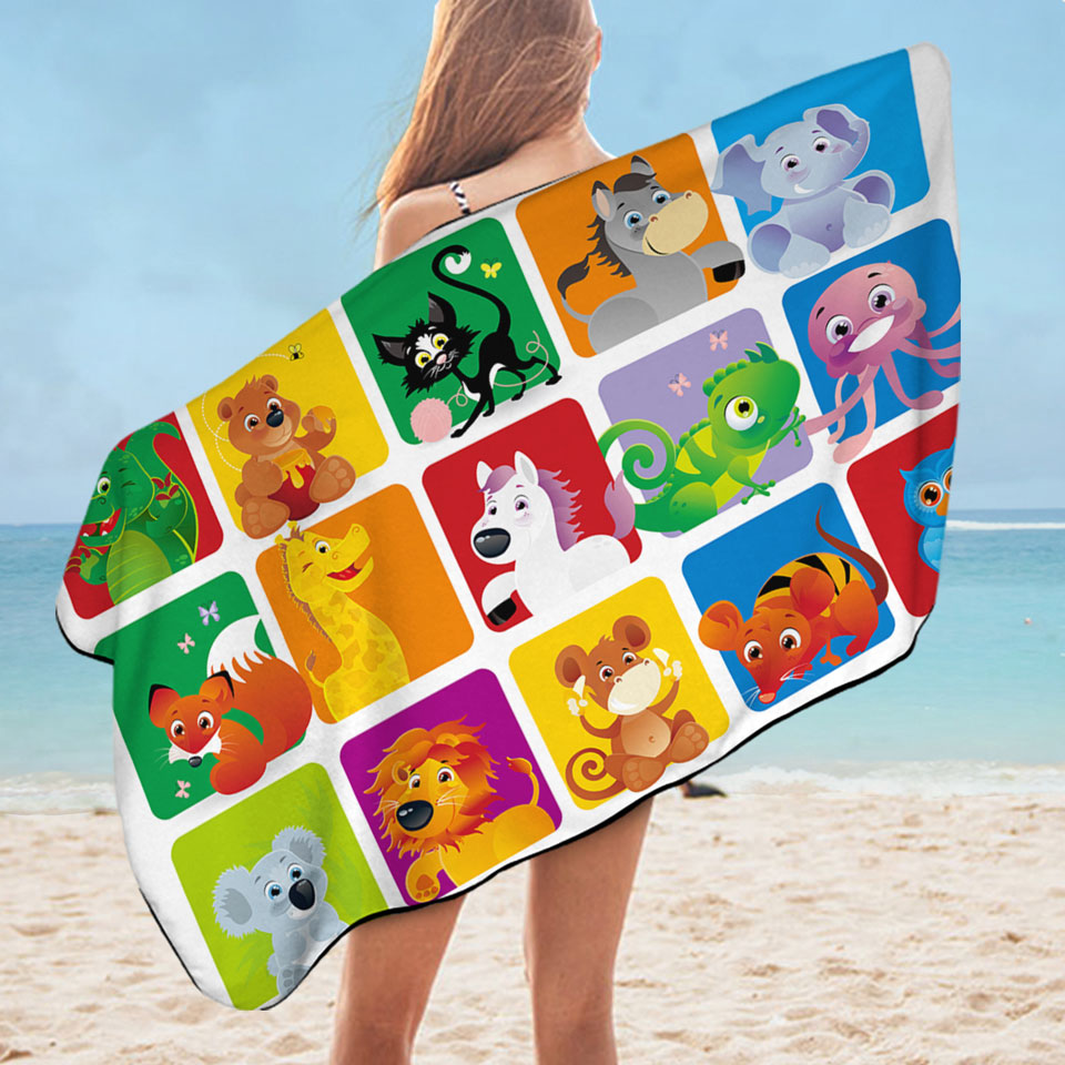 Kids Pool Towels Cute Animals Cartoon Panel