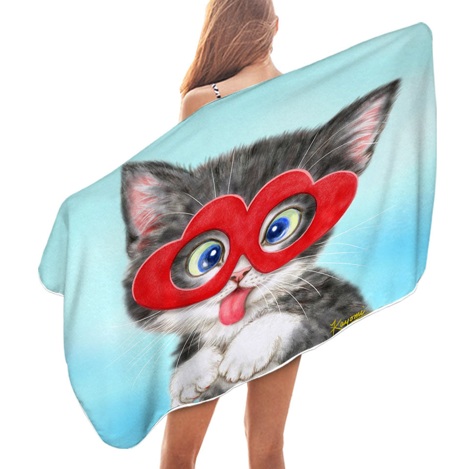 Kids Pool Towels Cute Silly Kitten Wearing Heart Glasses