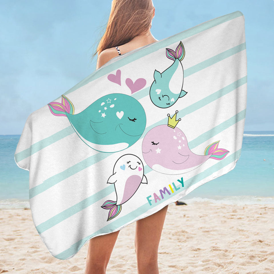 Kids Pool Towels Cute Whale Family