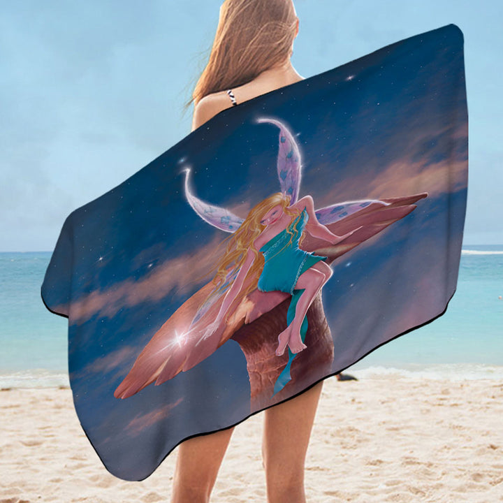 Kids Pool Towels Fantasy Art Big Mushroom and Little Fairy