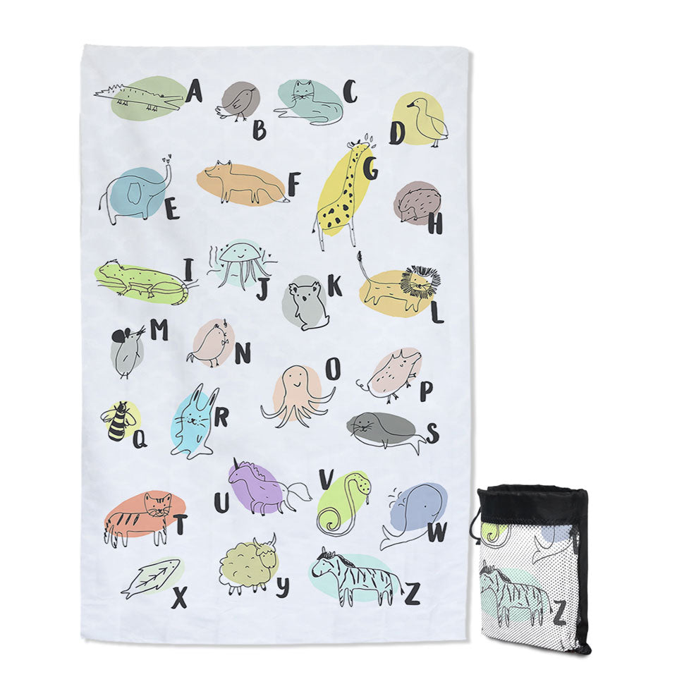 Kids Quick Dry Beach Towel Alphabet Animals Drawings