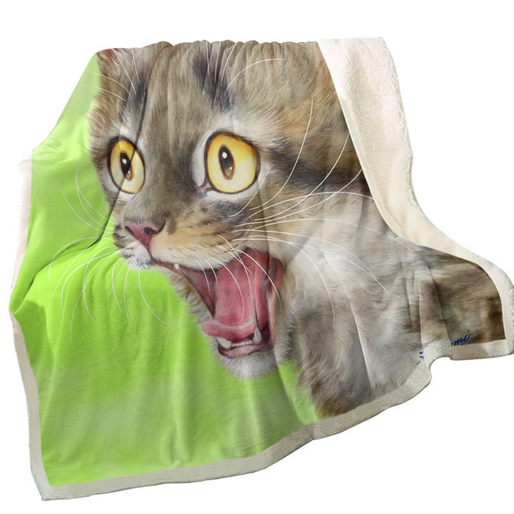 Kids Sherpa Blankets Cats Funny Faces Drawings Excited Tabby Kitty