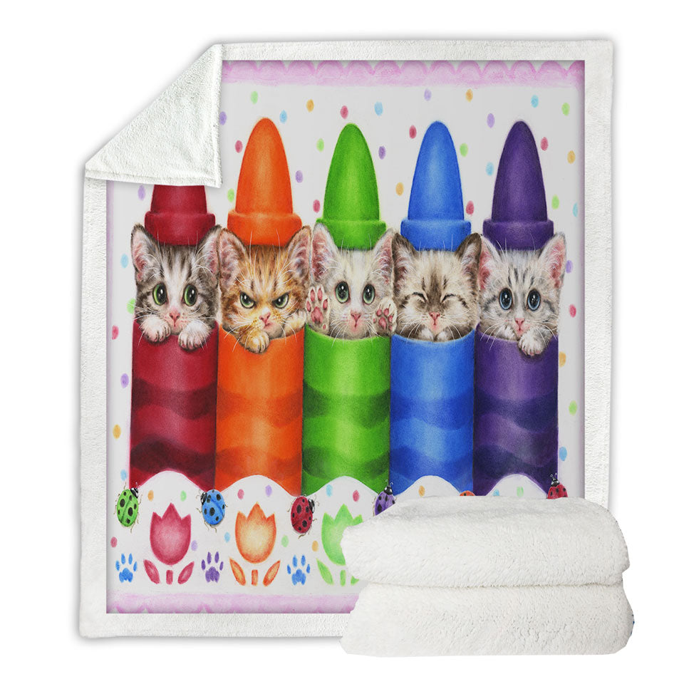 Kids Sherpa Blankets Funny Cats for Kids Color Pencils Kittens