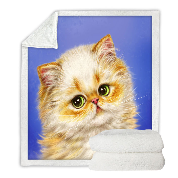 Kids Sherpa Blankets with Adorable Ginger Kitten over Purple