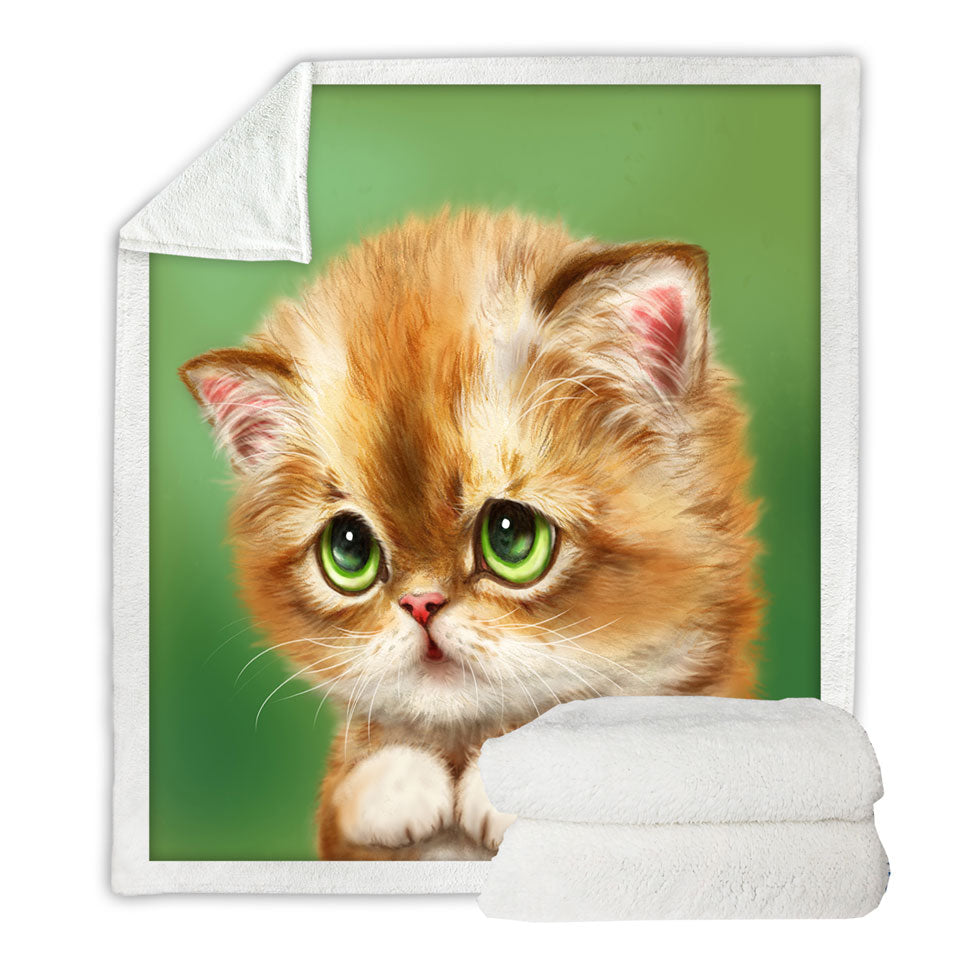 Kids Sherpa Blankets with Sweet Cats Designs Ashamed Ginger Kitten
