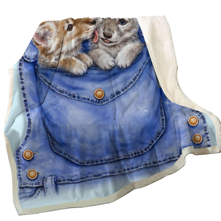 Kids Sherpa Throws Cute Animals Wolf Cubs Overall