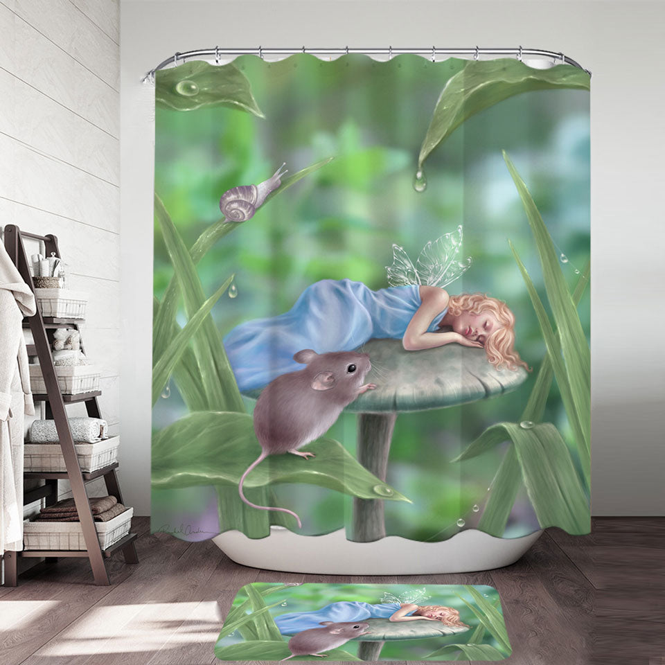 Kids Shower Curtains Fantasy Art Sweet Dreams Cute Little Fairy