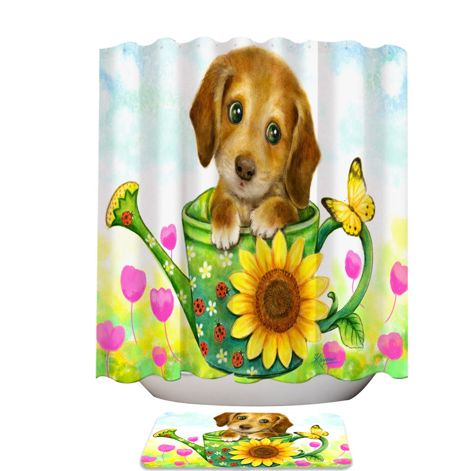 Kids Shower Curtains For Sale Animal Dogs Art Cute Dachshund in Garden