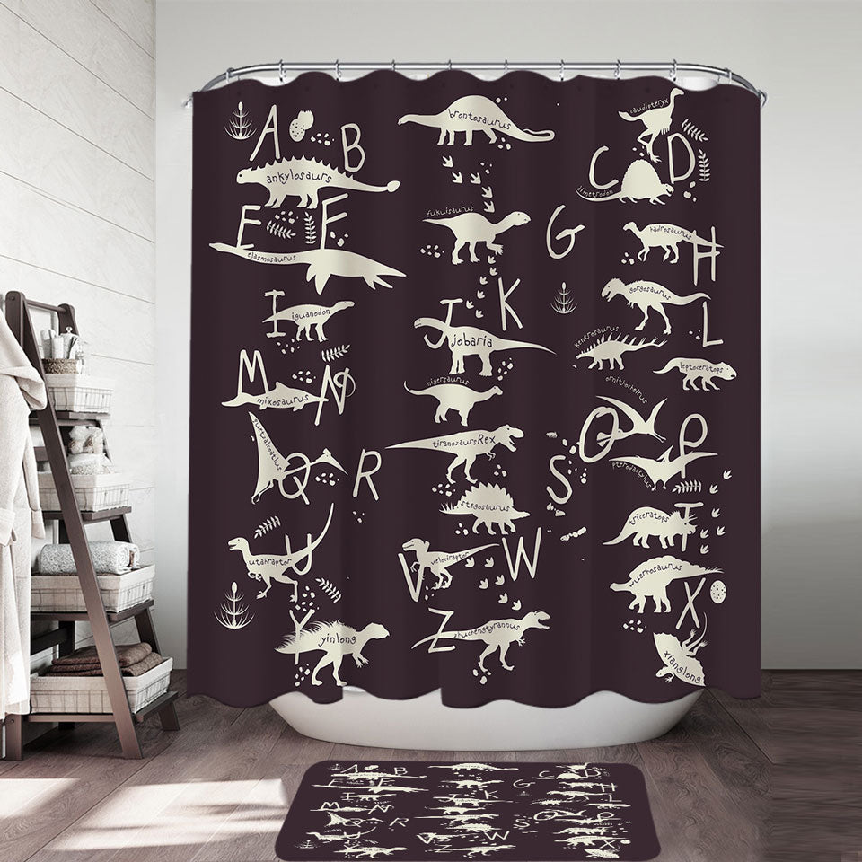 Kids Shower Curtains and Bathroom Rugs Alphabet Dinosaurs Names