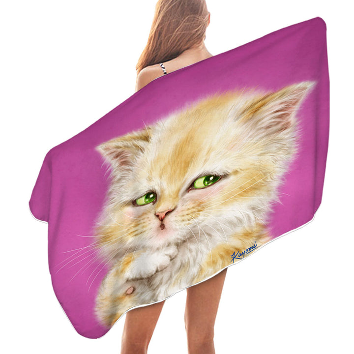Kids Swimming Towels Cats Designs Blushing Little Girl Kitten