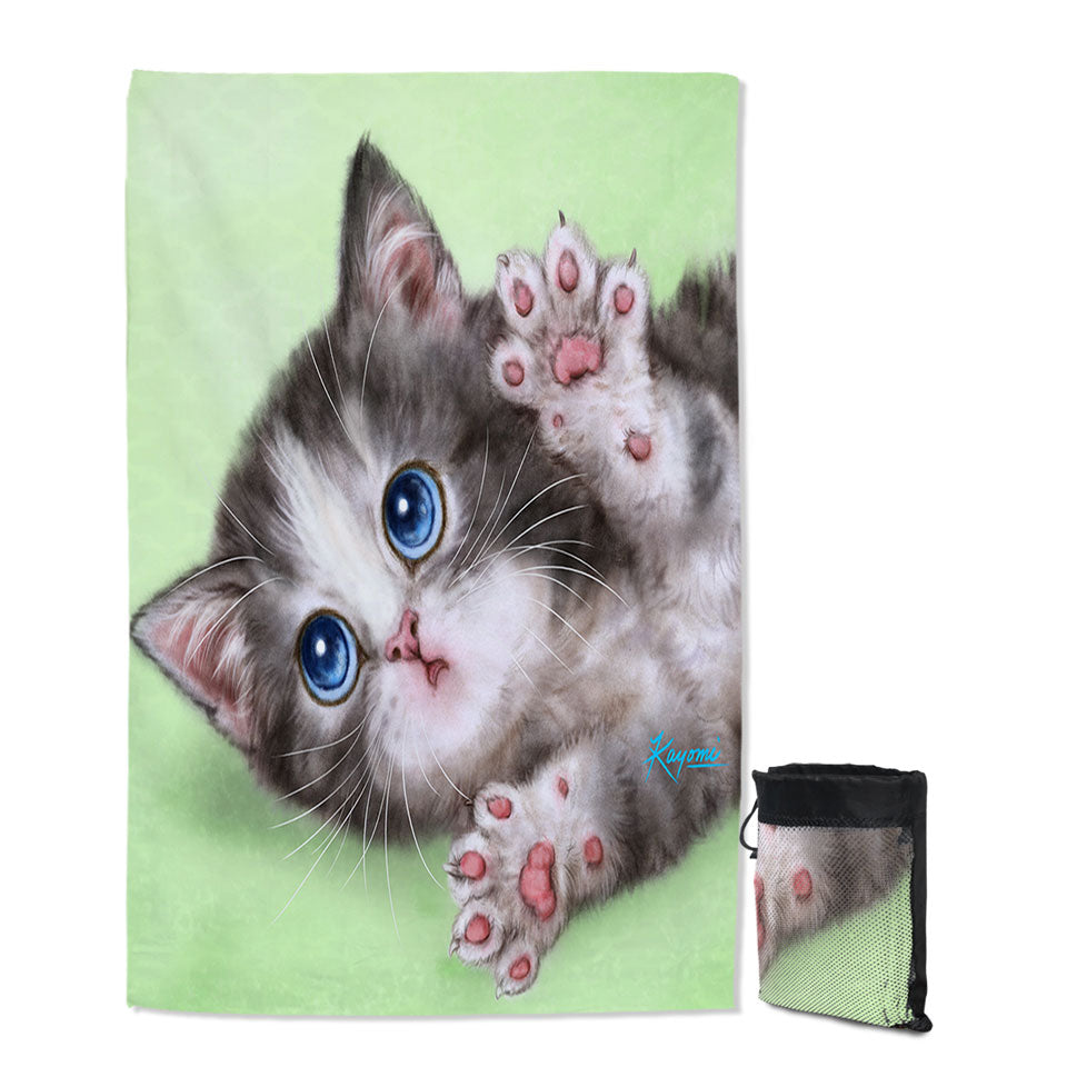 Kids Swimming Towels Cute Kittens Drawings Grey Tabby Kitty Cat