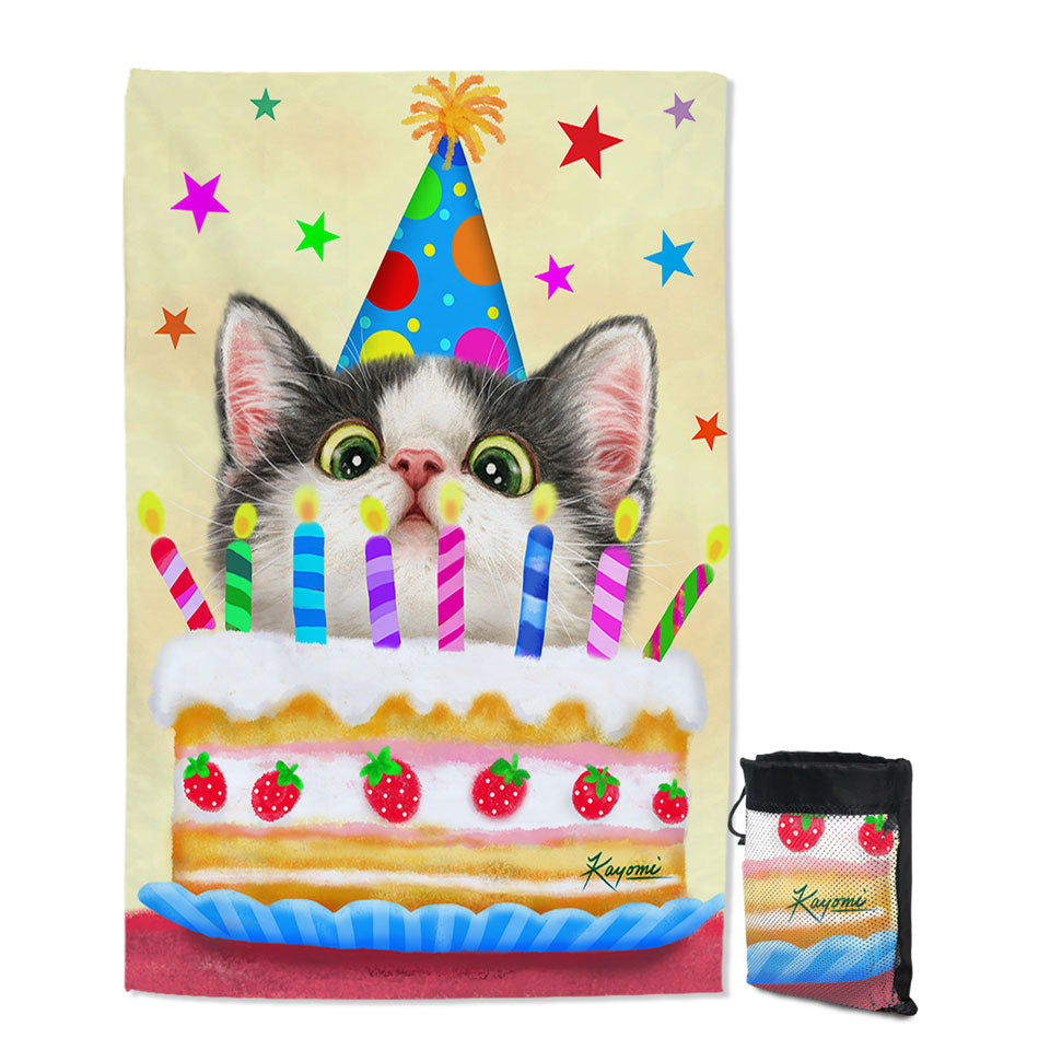 Kids Swimming Towels Designs Cute Birthday Cake Kitten Cat