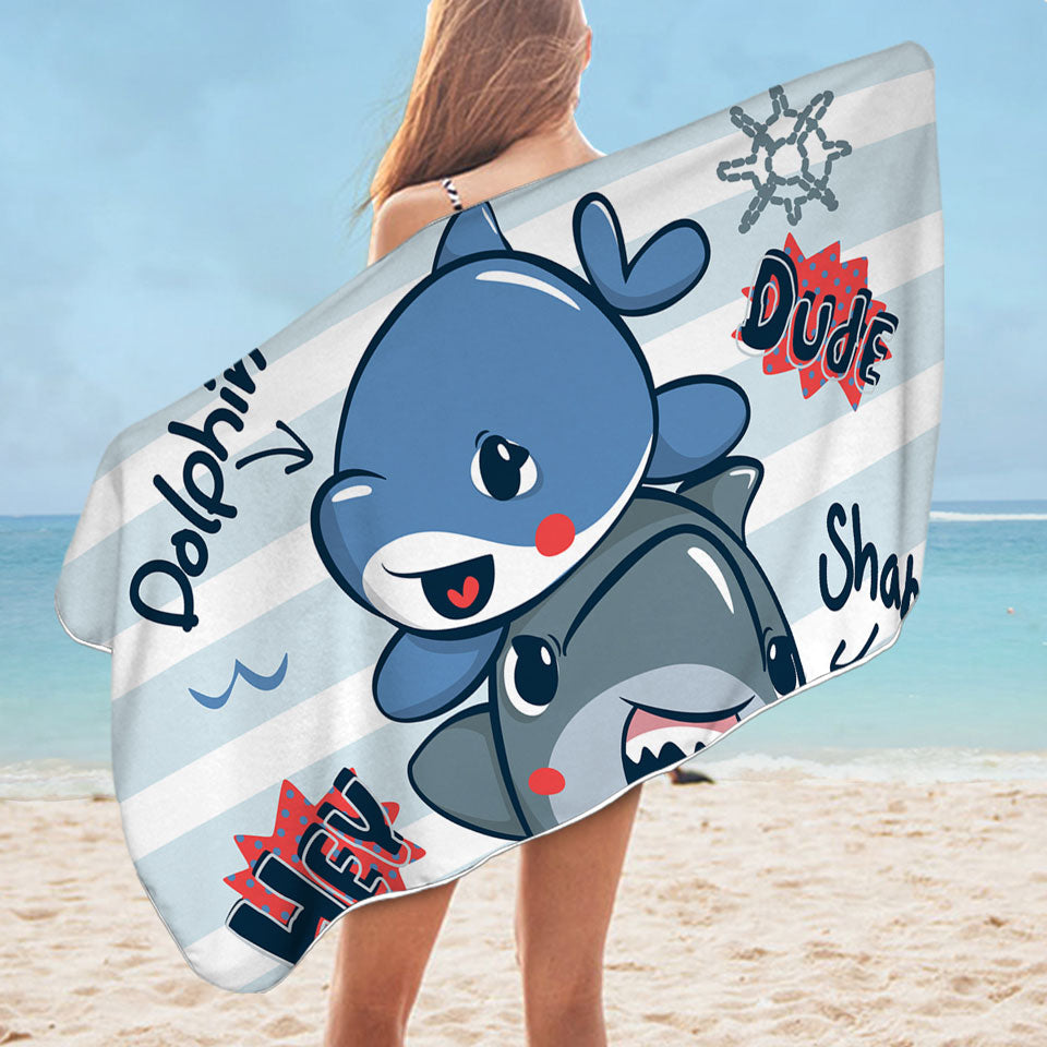 Kids Swimming Towels of Cute Dolphin Shark and Whale